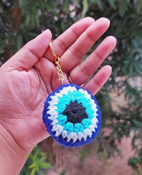 Handmade Crochet Wool Evil Eye Keychain