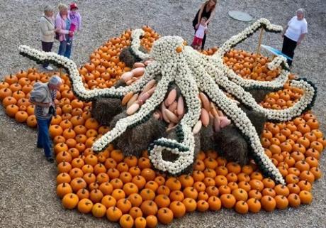 Octopus installation made of pumpkins