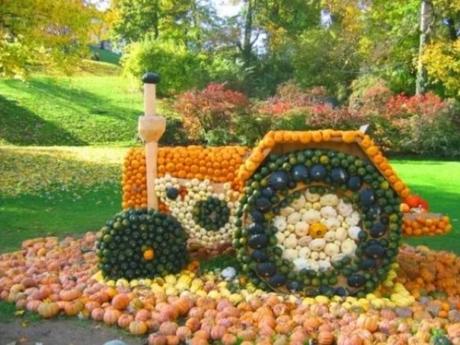 Tractor art installation made of pumpkins