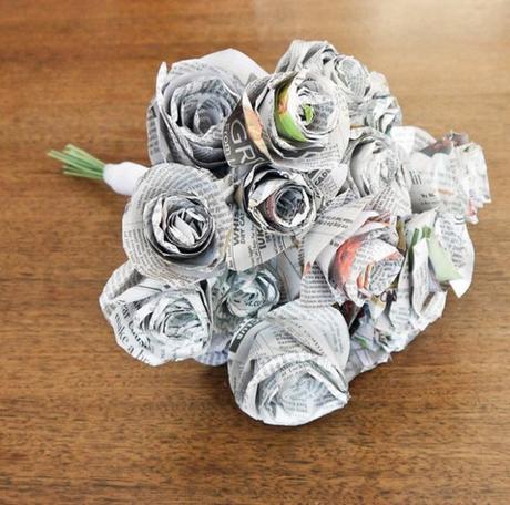 Old Newspapers Turned into a Wedding Bouquet