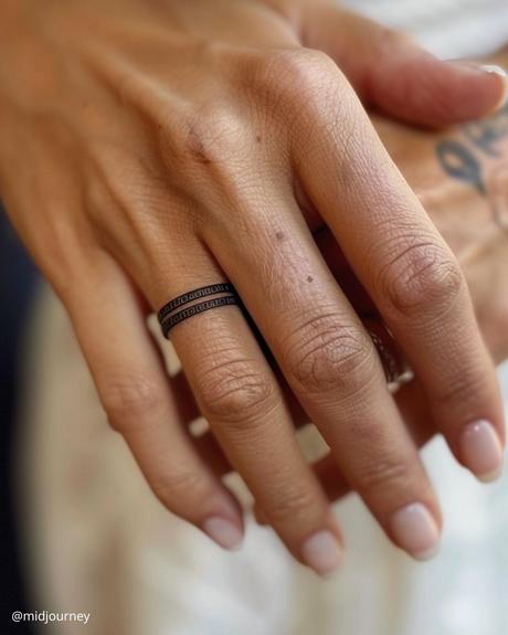 wedding ring tatoos simple tattoo in the form of a double ring black ribbons with signs midjourney