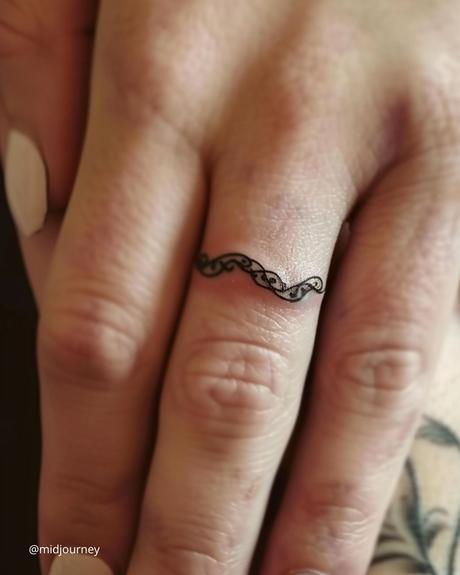 wedding ring tatoos one simple floral curver tatoo on finger ring midjourney