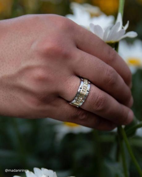 engagement rings for men wedding ring gold in center and white gold by circle with small inserts of pebbles