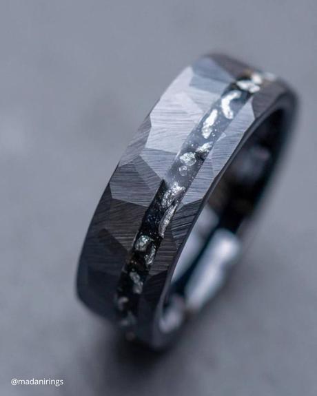 engagement rings for men bridal ring of silver color with black marble insert fluted