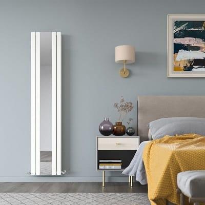 A white Milano icon mirrored radiator in a bedroom