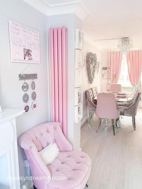 pink vertical radiator in a living room