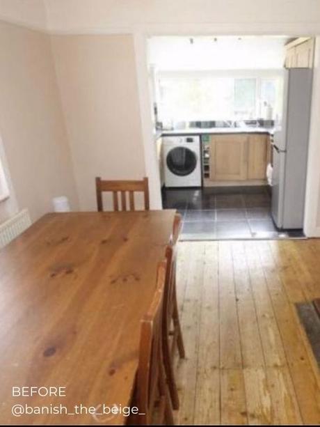 beige kitchen with a horizontal radiator before the renovation