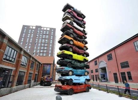 Stacked Cars Made into Art