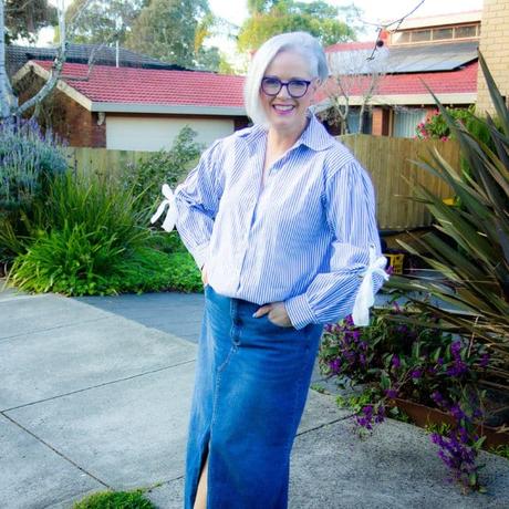 Finding joy in personal expression and personal style this blue and white shirt is a great expression of my style