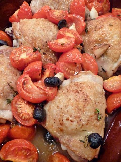 Baked chicken with tomatoes and olives for Nigel Slater Dish of the Month