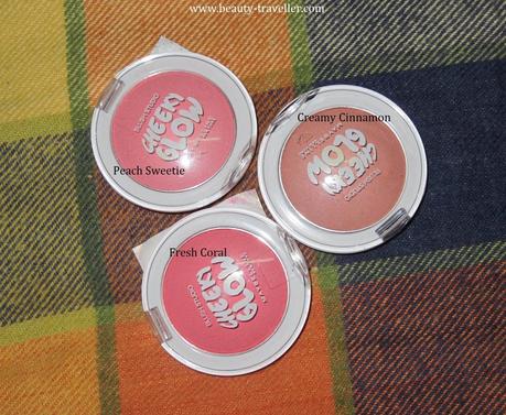 Review : Maybelline Cheeky Glow Blushes - Fresh Coral, Peach Sweetie, Creamy Cinnamon