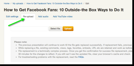 Slideshare presentation reupload feature