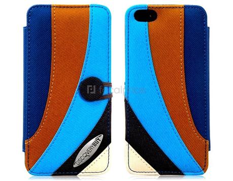 Discoverybuy Color Block Faux Leather Case for iPhone 5 (Blue)