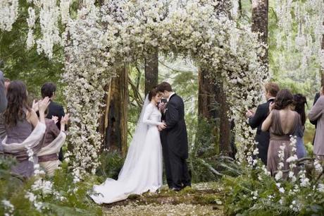 Old fashioned wedding dress and romantic setting