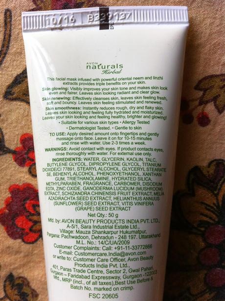 Avon Naturals Herbal Neem and Linzhi Glowing Moisturizing Cream and Mask - Review