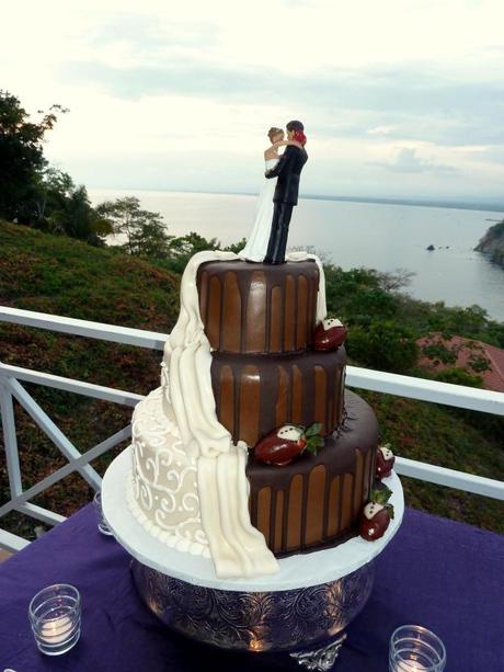 Brown and white wedding cake