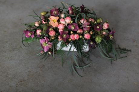 Centerpiece with hellebores & roses