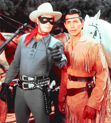 Clayton Moore and Jay Silverheels as Lone Ranger and Tonto as portrayed in 1950s TV western television series