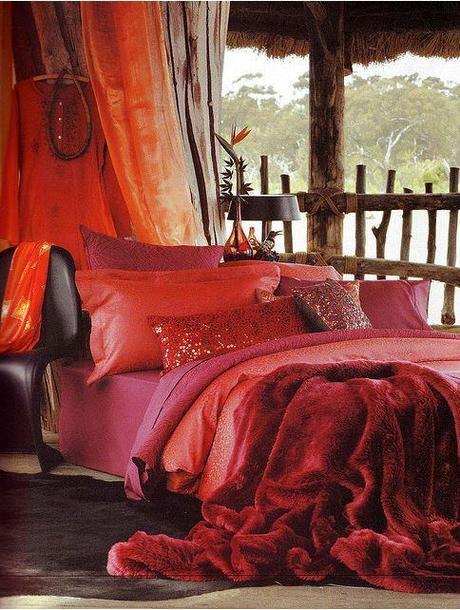 pink grapefruit color bed linen ensemble
