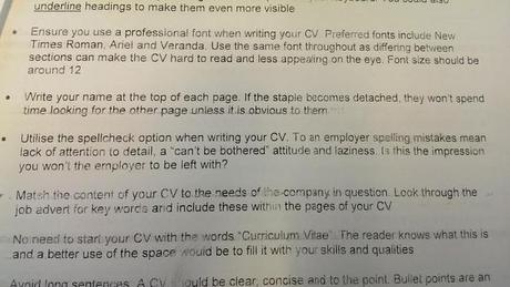 These notes were handed out on Monday to jobseekers on a course called 