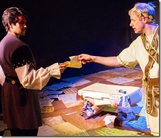 Owais Ahmed and Tim Parker star as Christopher Marlowe and Caligula in First Floor Theater's Review: The Reckoning of Kit and Little Boots (First Floor Theater)
