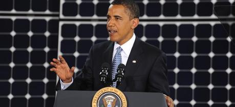 President Obama speaks about issues concerning world energy and the importance of solar power during a visit to Nellis Air Force Base