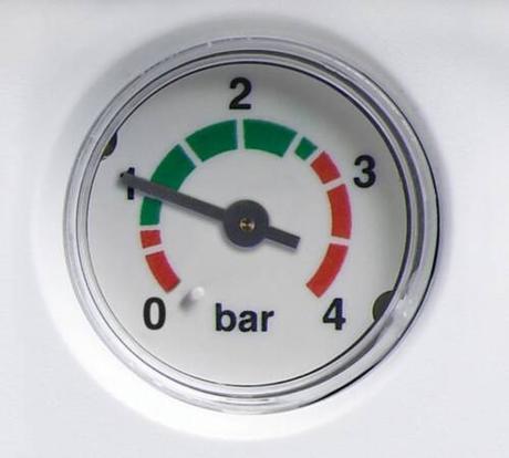 image of a pressure gauge on a combination boiler showing low pressure in the heating system