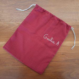 Handmade bag for Irish dance shoes with embroidered name