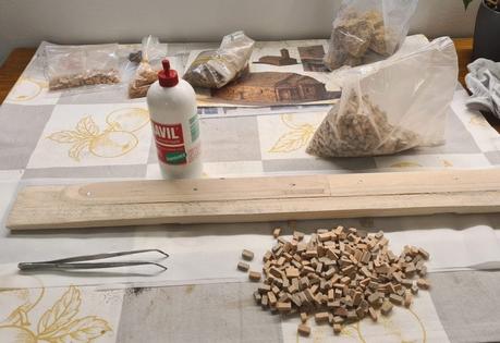 A Nativity diorama inside an antique steamer trunk (part 2, crafting the terrain) Constructing the Roman road for our Christmas nativity diorama inside the steamer trunk