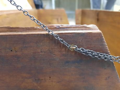 A Nativity diorama inside an antique steamer trunk (part 2, crafting the terrain) Steamer trunk with chains installed, detail