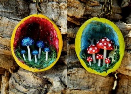 Mushroom gifts made with walnut shells