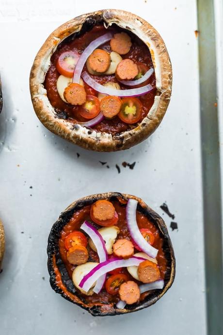 stuffed mushrooms on a pan