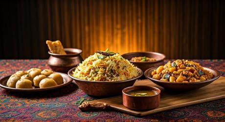 Assorted Telangana cuisine dishes set on a table