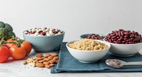 A display of protein rich food for vegetarians