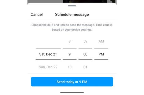 Scheduling optoins for Instagram messages.