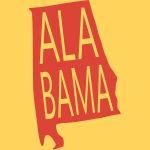 a red and yellow state of Alabama shape