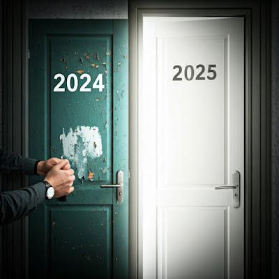 Closing a door marked 2024 and opening one marked 2025.