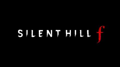 Official logo of Silent Hill f, featuring a dark background with the game's title in eerie white and red text.