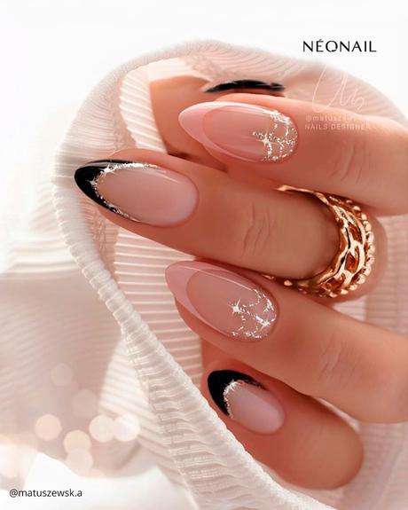 french tip nails black and pink matuszewsk.a