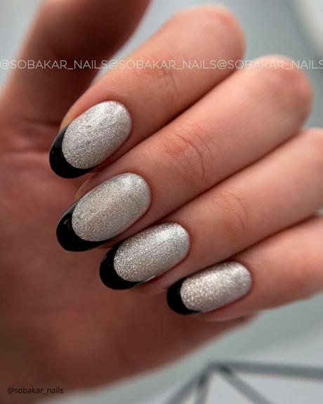 french tip nails silver and black sobakar nails