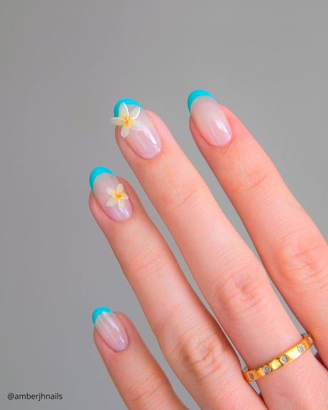 french tip nails beach light blue amberjhnails