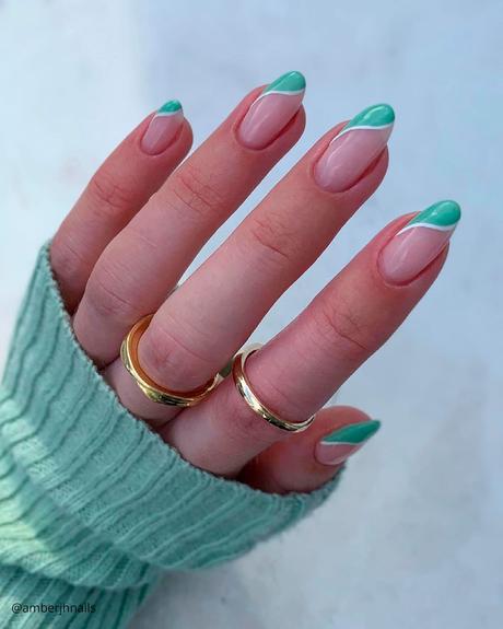 french tip nails green amberjhnails