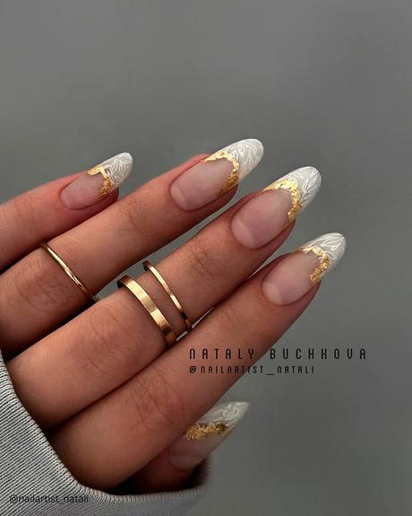 french tip nails white with gold nailartist natali