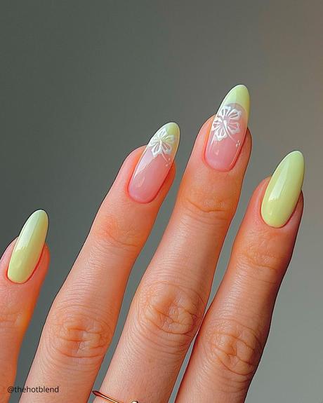 french tip nails yellow with flowers thehotblend