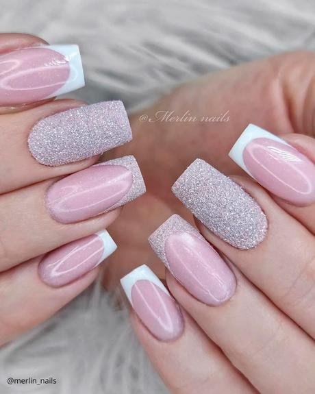 french tip nails sparkling pink merlin nails