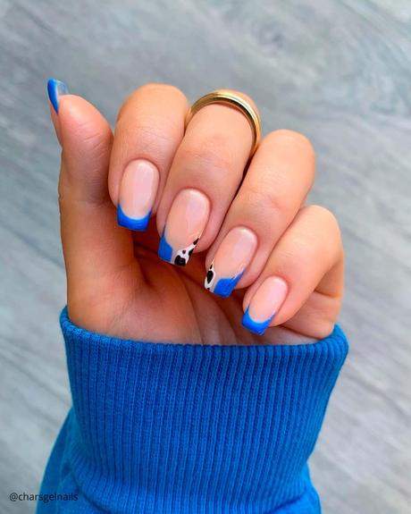 french tip nails creative with blue charsgelnails