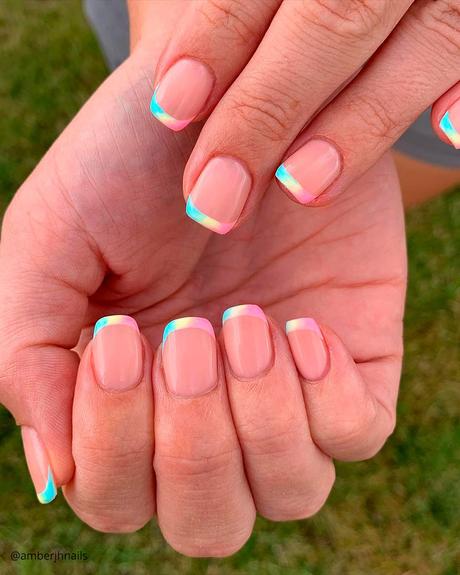 french tip nails rainbow colors amberjhnails