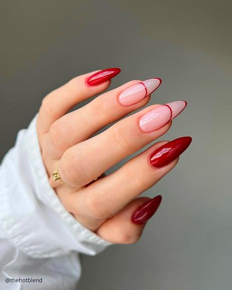 french tip nails red bright thehotblend