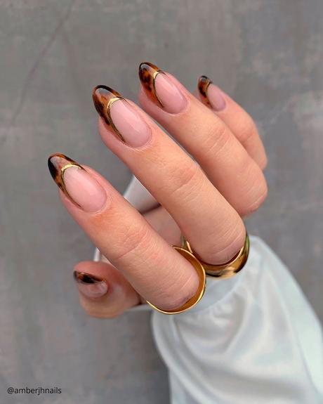 french tip nails brown gold amberjhnails