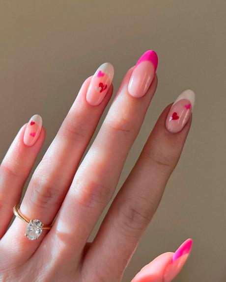 french tip nails pink red with hearts amberjhnails